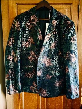 MOGU Men’s 6XL Floral Jacquard Tuxedo Blazer Dinner Jacket